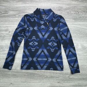 Chaps Sweater Womens XS Blue Navy Shawl Collar Toggle Pullover Aztec Cotton